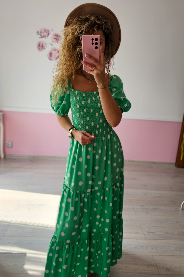 Sukienka maxi zielona w grochy
