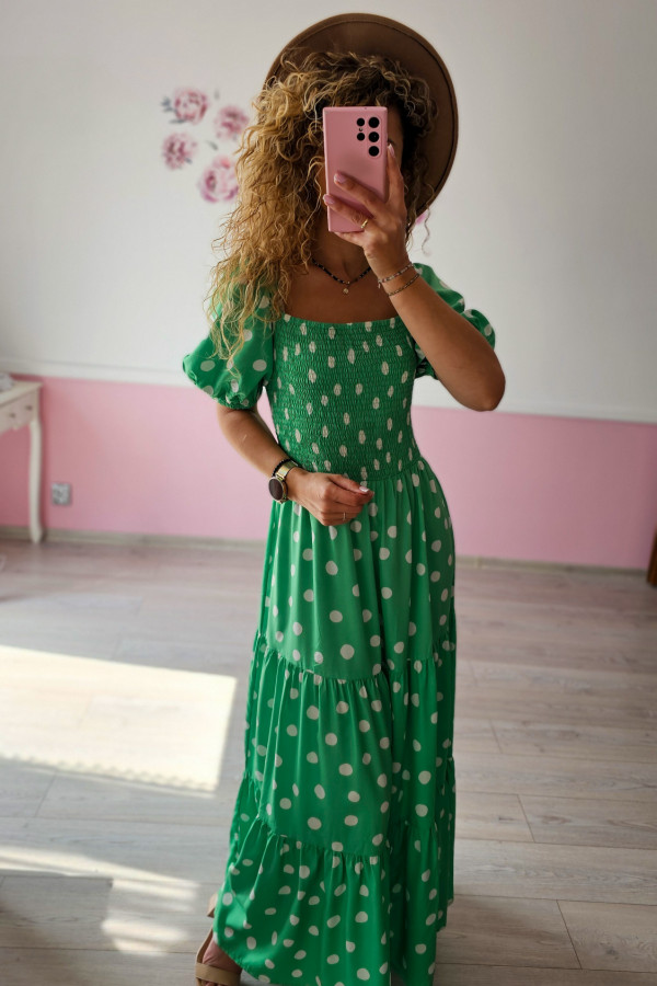 Sukienka maxi zielona w grochy 2
