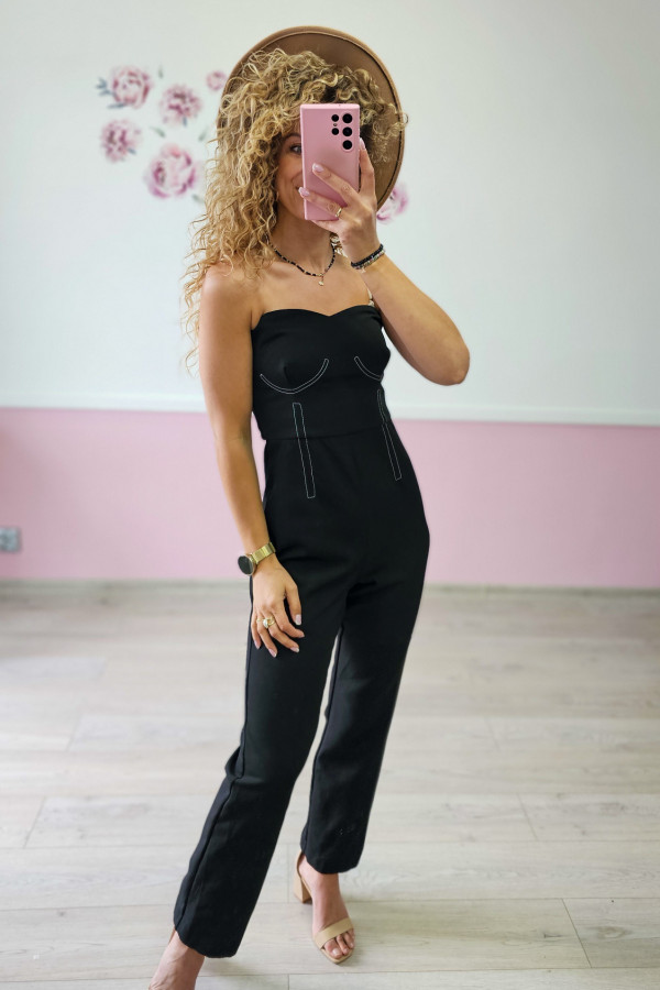 Czarny kombinezon z odkrytymi ramionami Top Shop
