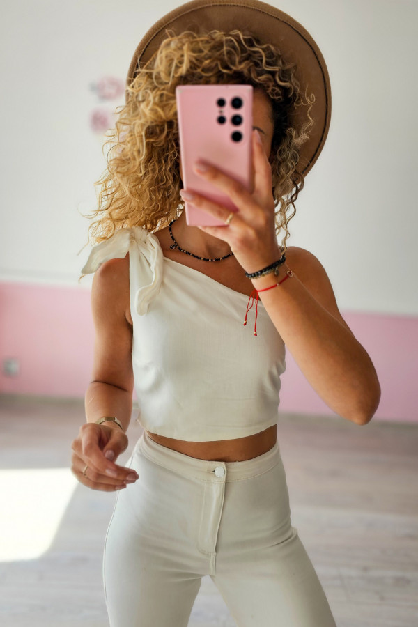 Wiskozowo lniany top na jedno ramię Reserved 1