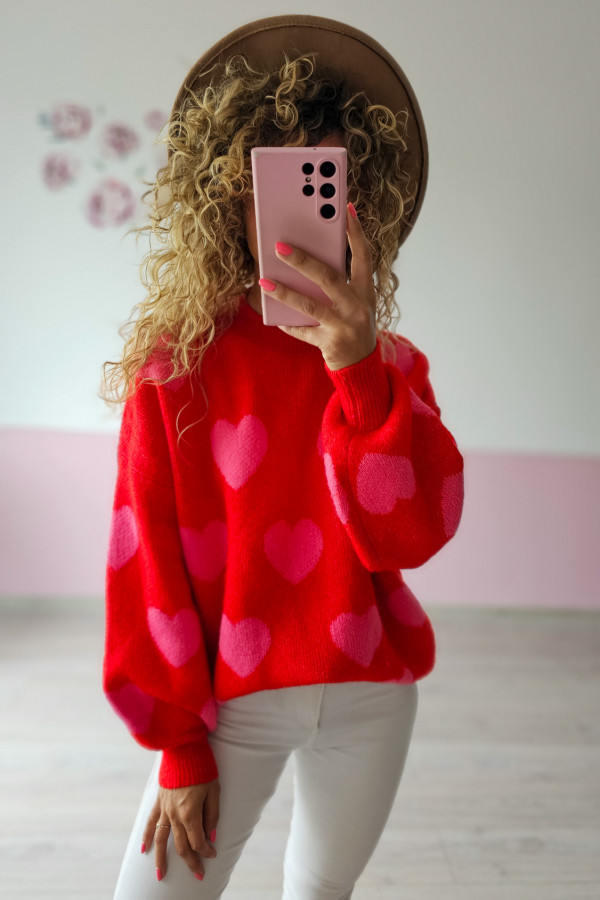 Czerwony sweterek w serduszka XXL/3XL 1