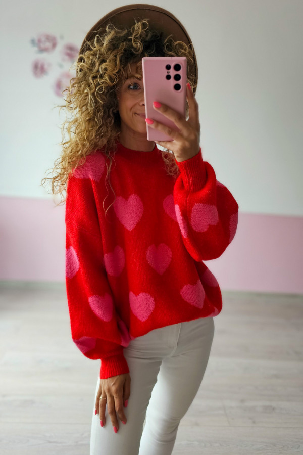 Czerwony sweterek w serduszka XXL/3XL