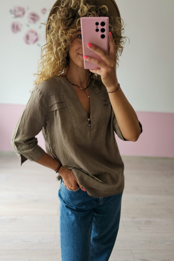 Lniana koszula beżowa Zara 3