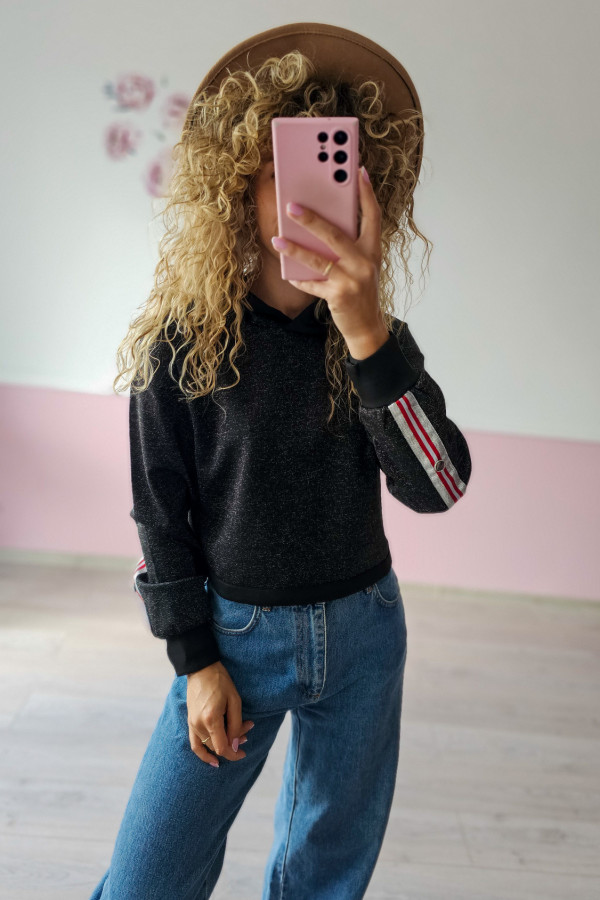 Czarna bluza z połyskiem i lampasami GUESS
