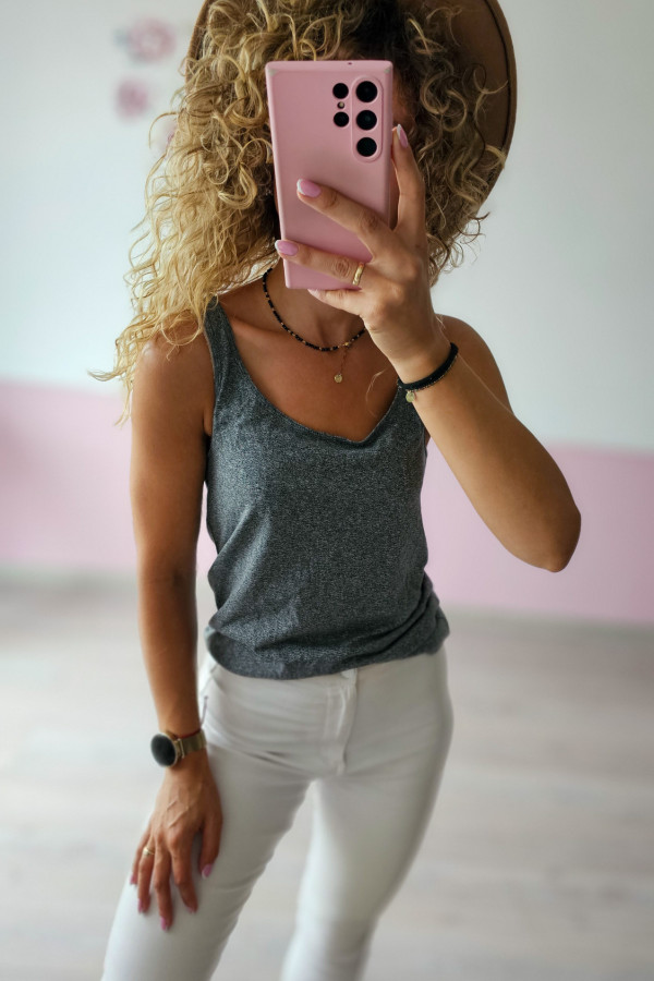 Grafitowy basic top bez rękawów