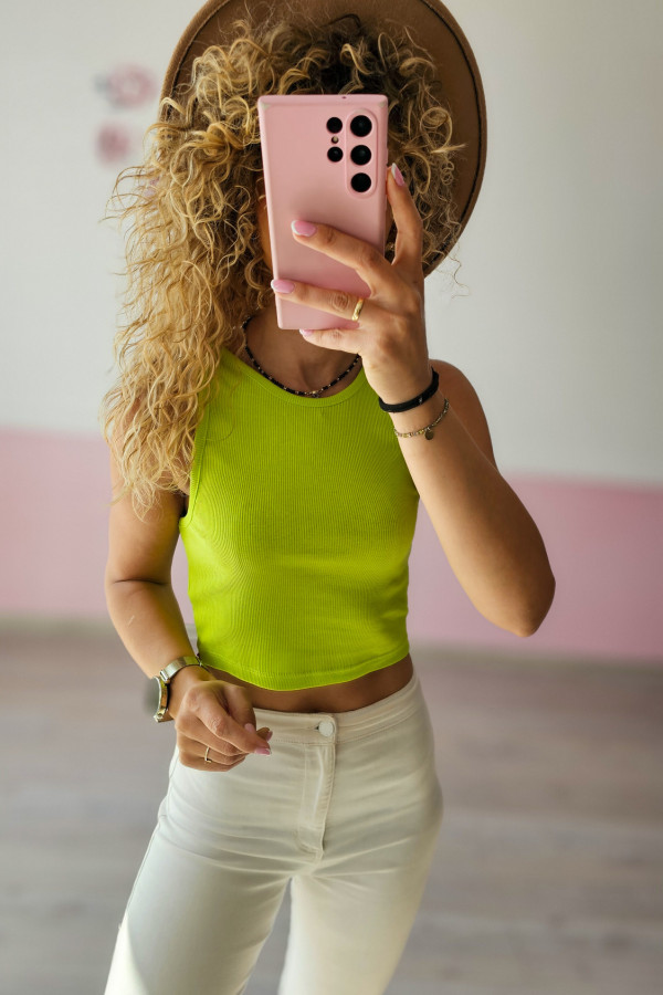 Limonkowy crop top z prążkowanej dzianiny 1