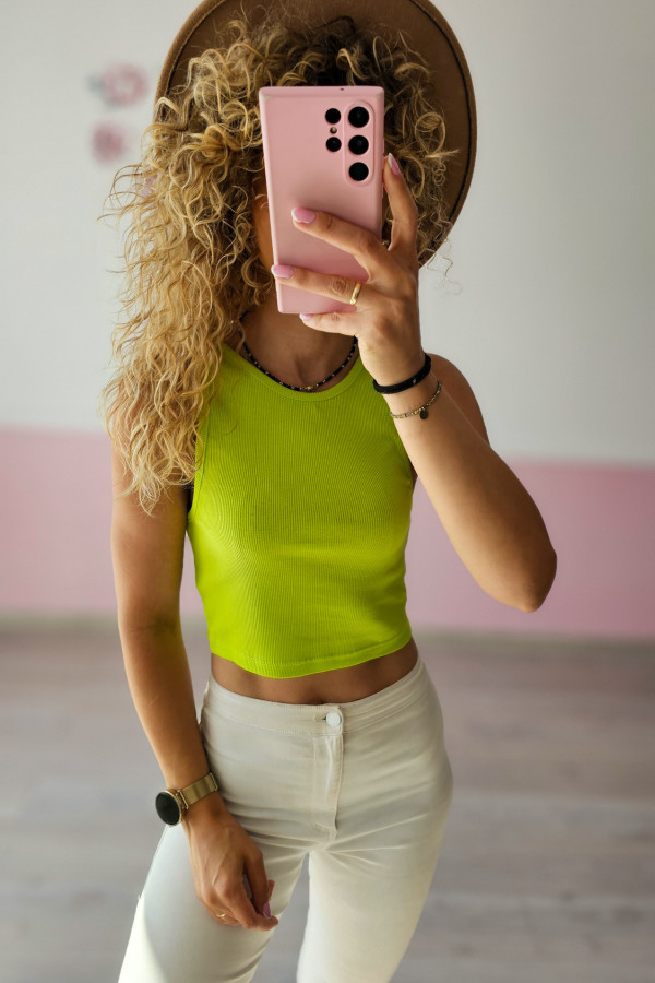 Limonkowy crop top z prążkowanej dzianiny