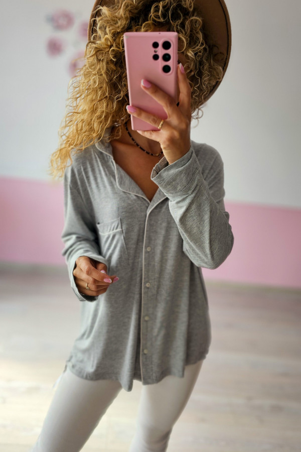 Koszula Piżamowa Damska – Szara z Białą Lamówką XXL/3XL 1
