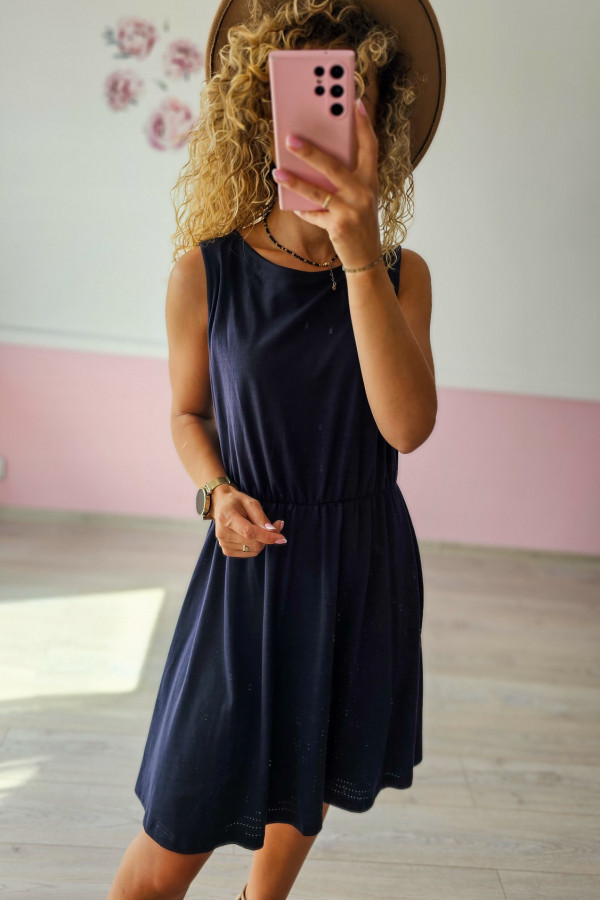 Granatowa sukienka casual z gumką w talii L/XL 1