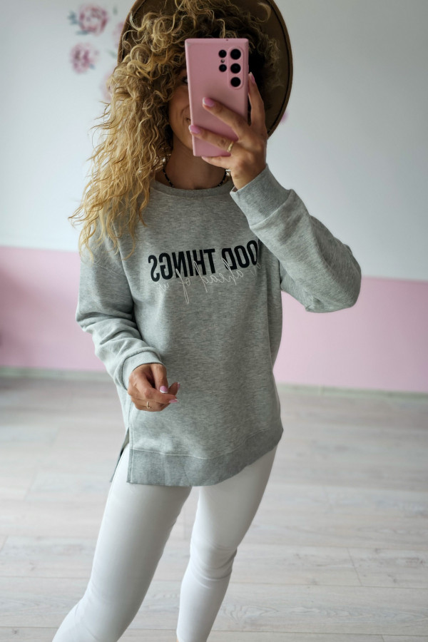 Bluza damska szara z napisem „Good Things”