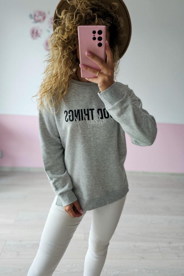 Bluza damska szara z napisem „Good Things” 1