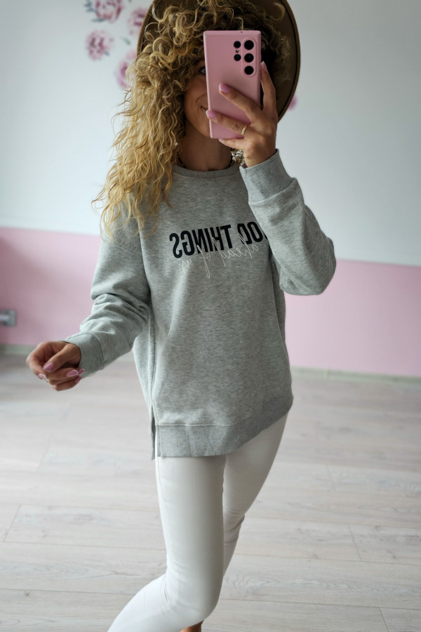 Bluza damska szara z napisem „Good Things” 2