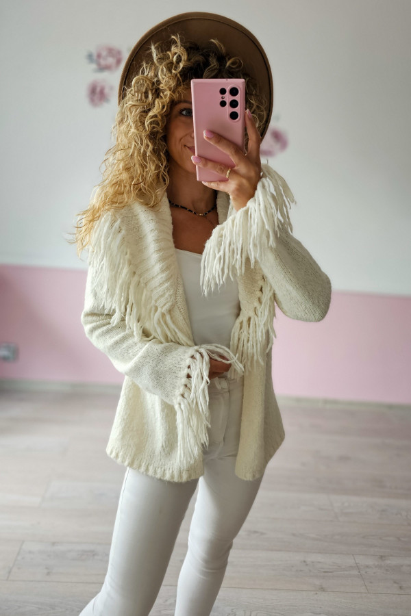 Biały kardigan z fakturą – subtelny styl boho L/XL