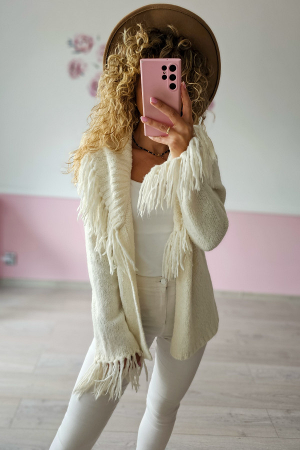 Biały kardigan z fakturą – subtelny styl boho L/XL 1