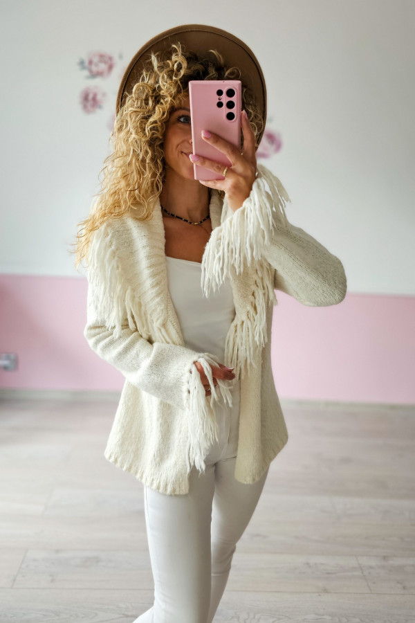 Biały kardigan z fakturą – subtelny styl boho L/XL 2