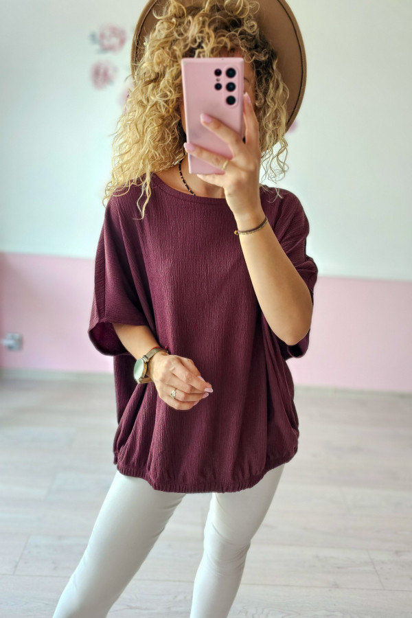 Bordowa bluzka oversize z krótkim rękawem 1