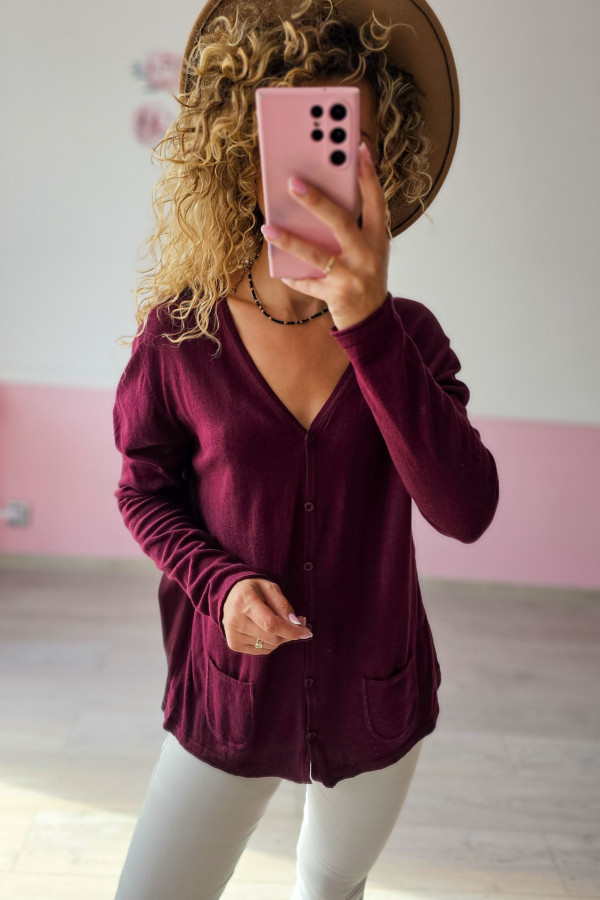 Bordowy kardigan z kieszeniami 1