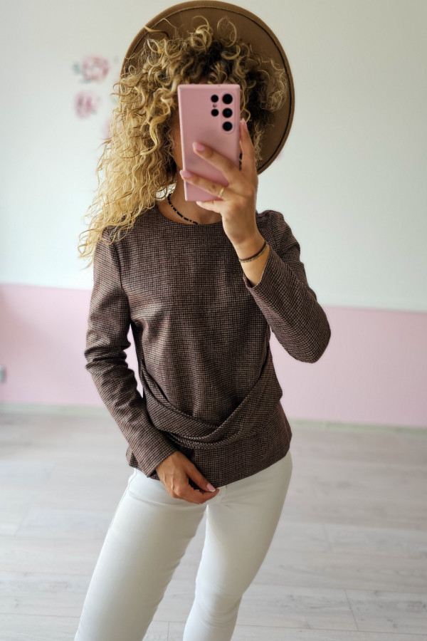 Sweter/bluzka brązowy z kopertowym dołem