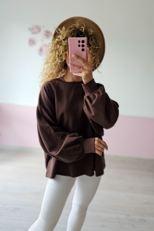Czekoladowa bluza oversize z bufiastymi rękawami 6/7XL 1