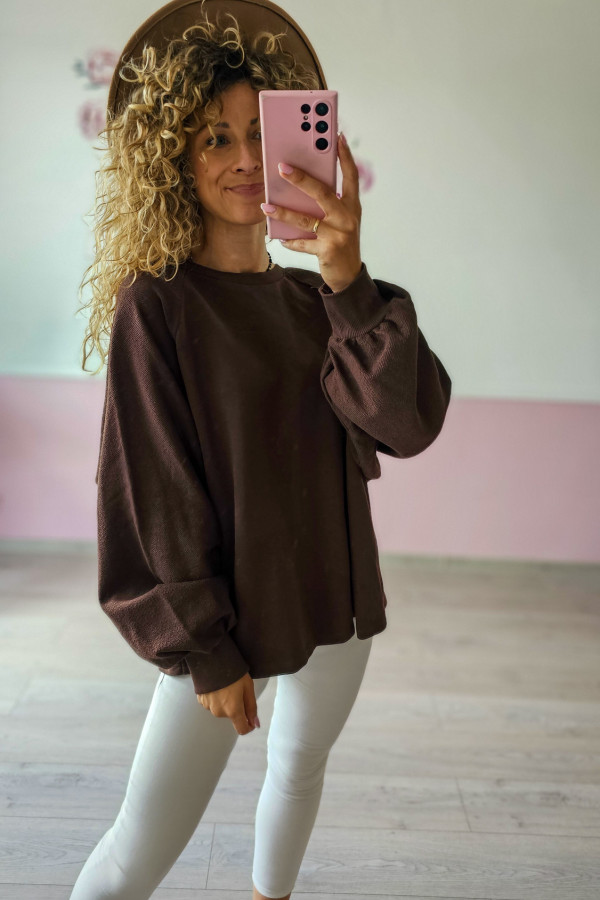 Czekoladowa bluza oversize z bufiastymi rękawami 6/7XL 2