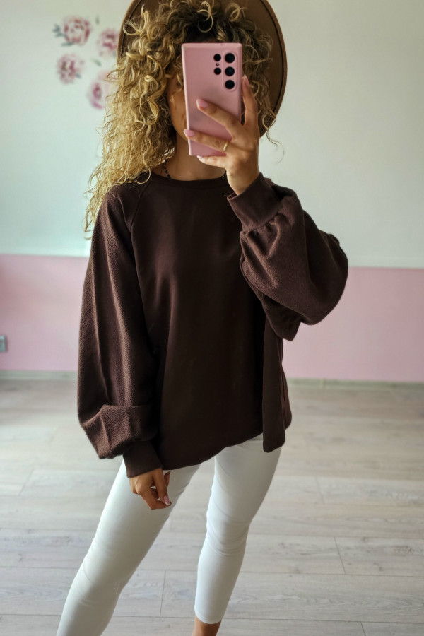 Czekoladowa bluza oversize z bufiastymi rękawami 6/7XL 3