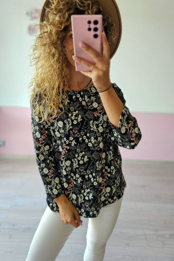 Czarna bluzka w kwiaty - XL/XXL 1