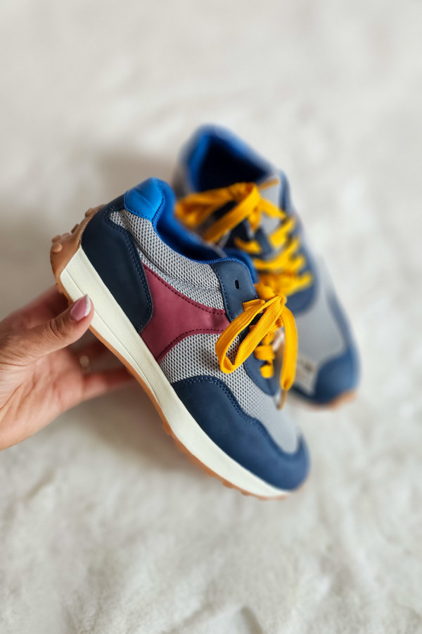 Kolorowe sneakersy z siateczką i żółtymi sznurówkami 6