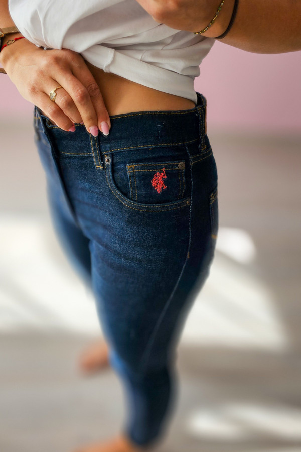 Ciemnogranatowe jeansy z haftem – Polo Style 12-13lat lub XXS/XS