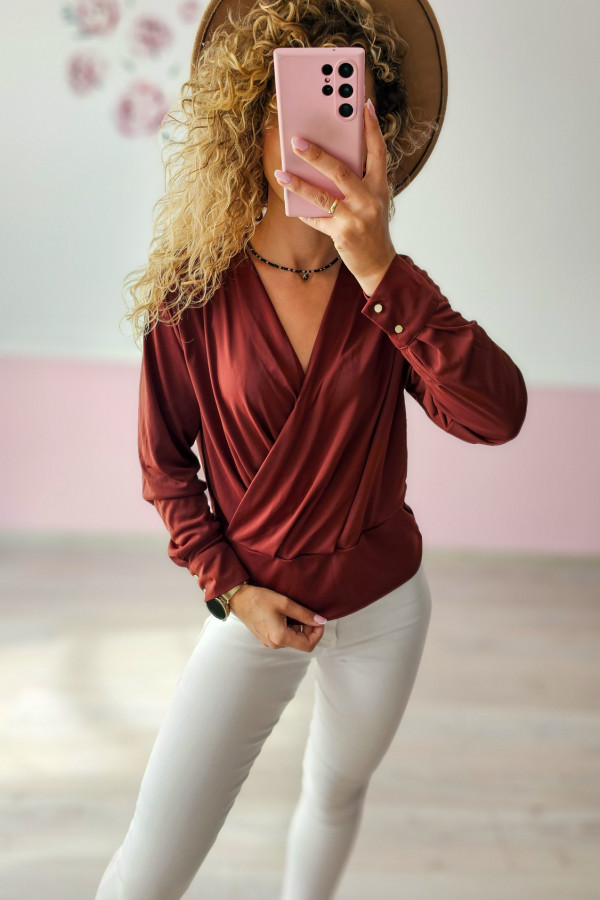 Elegancka bluzka kopertowa w kolorze bordowym