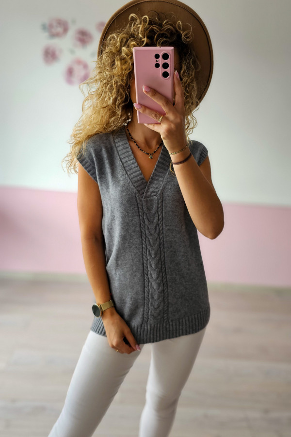 Szara kamizelka z dzianiny w stylu casual