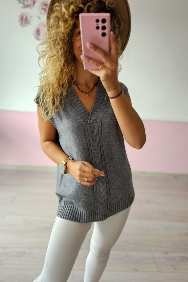 Szara kamizelka z dzianiny w stylu casual 1