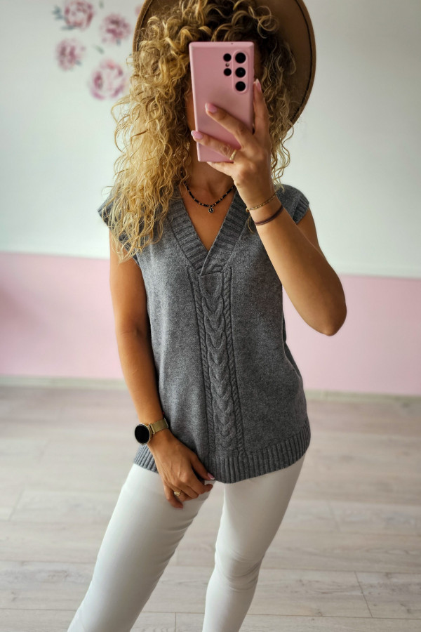 Szara kamizelka z dzianiny w stylu casual 2