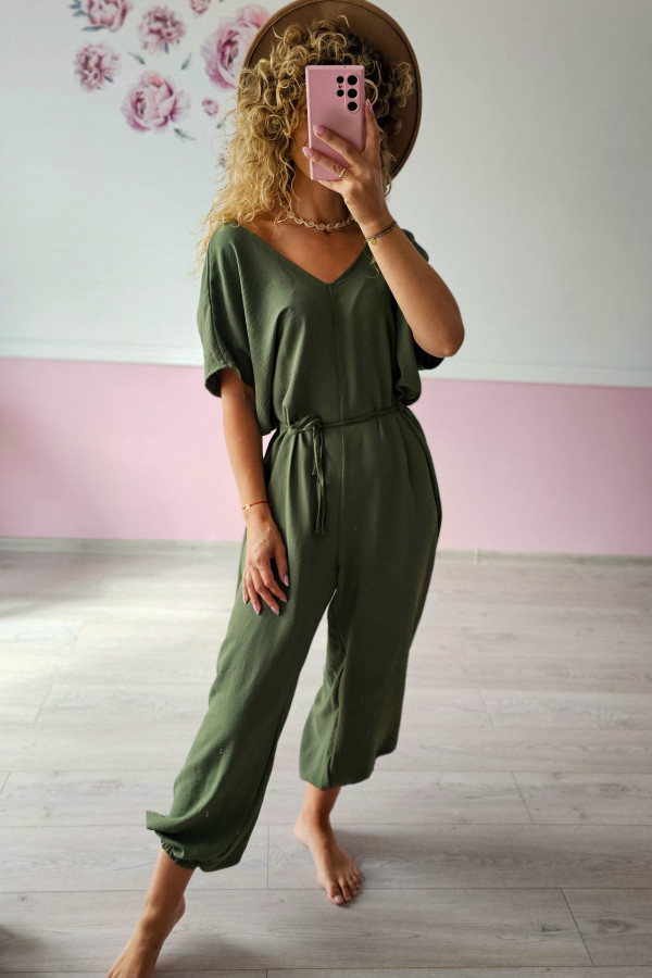 Kombinezon damski z krótkim rękawem – khaki 4