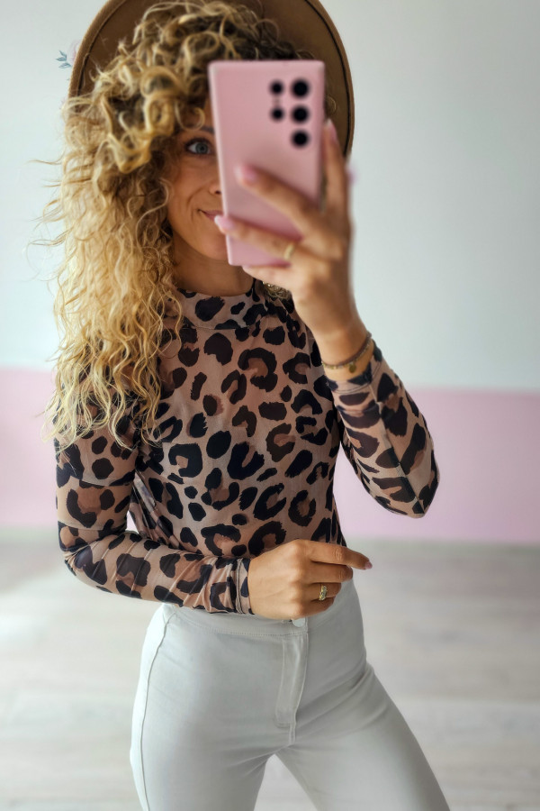 Prześwitująca bluzka w leopardzi wzór 1