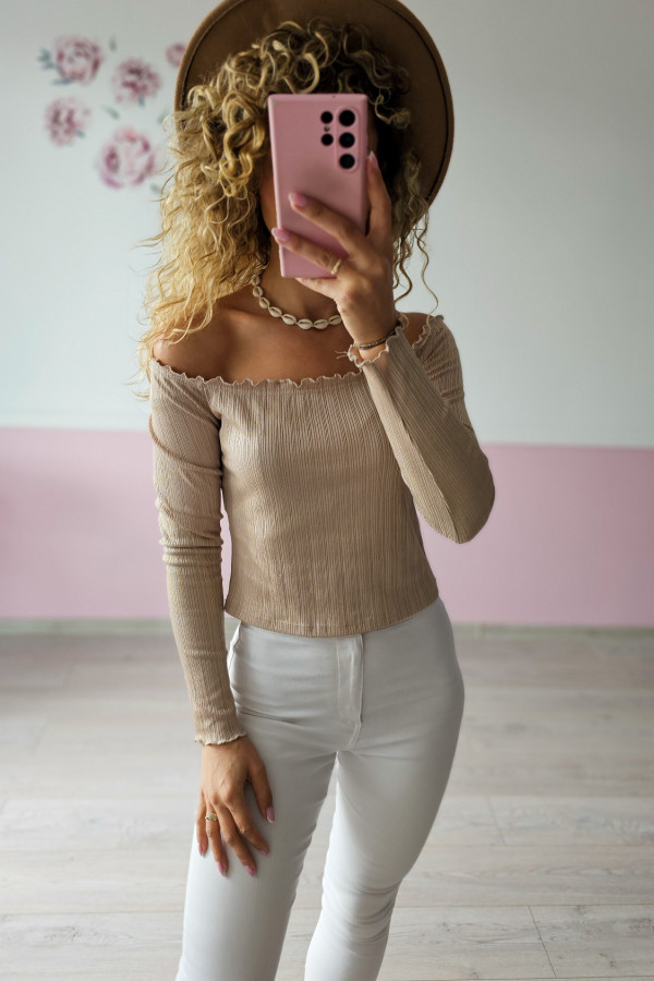 Beżowy top z odkrytymi ramionami L/XL