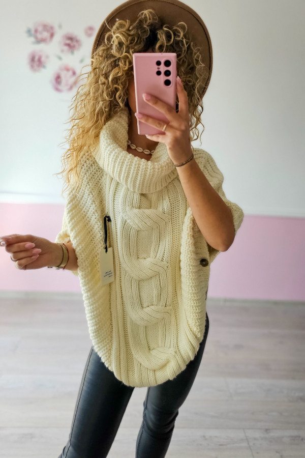 Sweter ponczo oversize z dużym kołnierzem 1