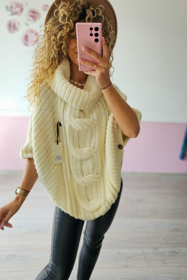 Sweter ponczo oversize z dużym kołnierzem 2