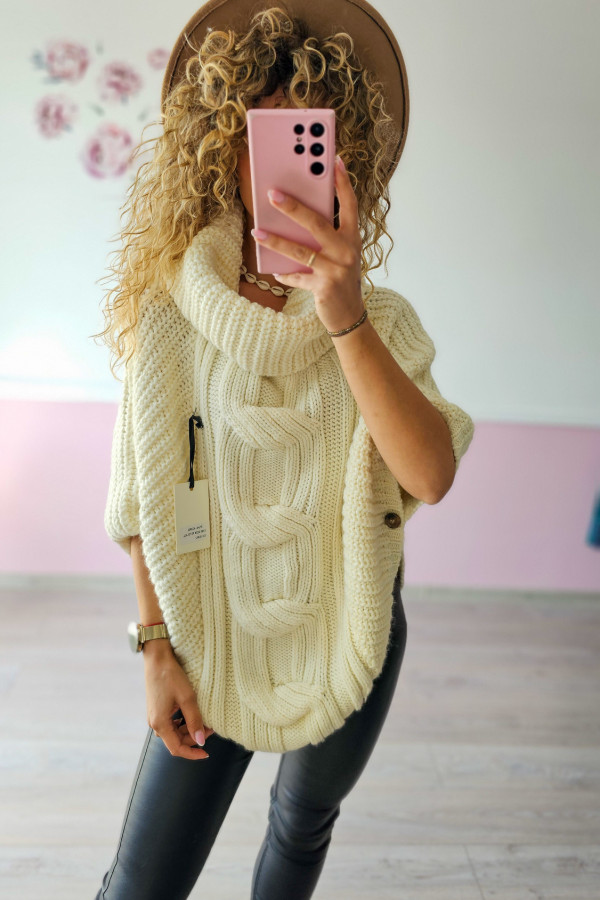 Sweter ponczo oversize z dużym kołnierzem