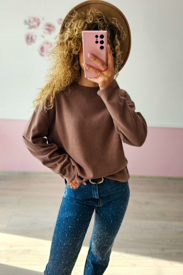 Brązowa bluza damska basic – wygoda i styl na co dzień L/XL
