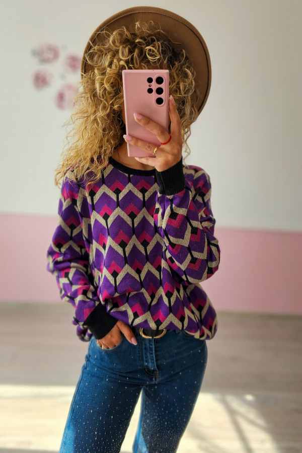 Sweter damski we wzory – kolorowa energia na co dzień 4/5XL 2