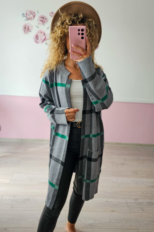 Szary kardigan oversize w kratę 4/5XL 1