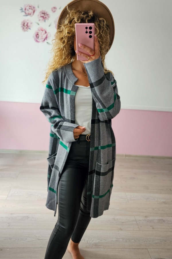 Szary kardigan oversize w kratę 4/5XL 2