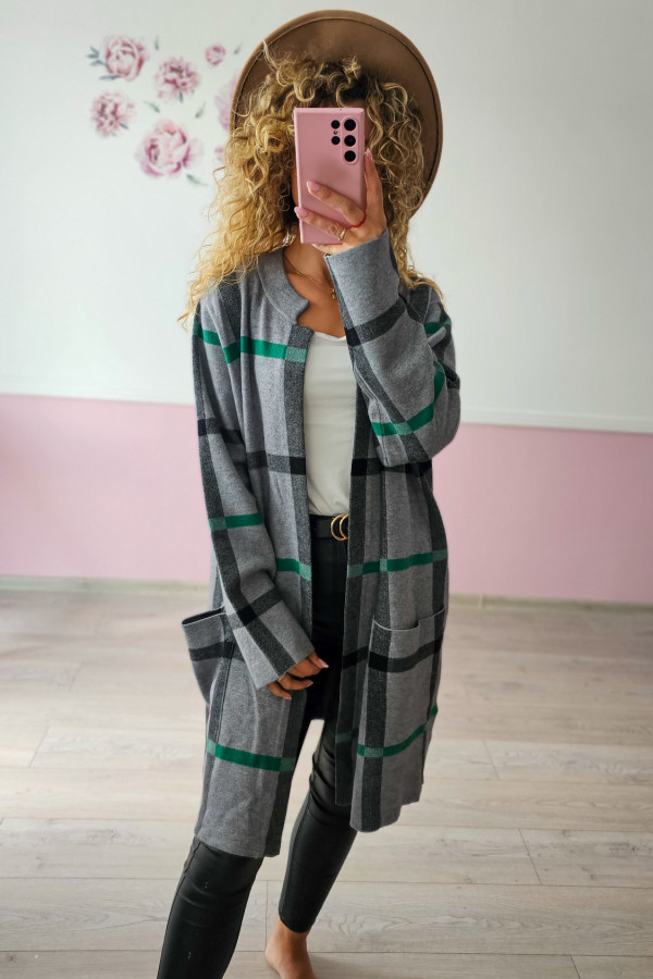 Szary kardigan oversize w kratę 4/5XL 3