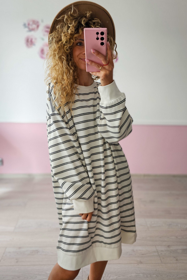 Sukienka/bluza oversize w paski (biało-czarna)
