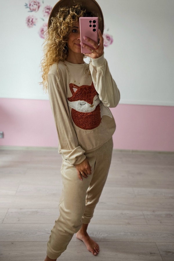 Beżowy komplet dresowy z liskiem Nightwear XXL/3XL