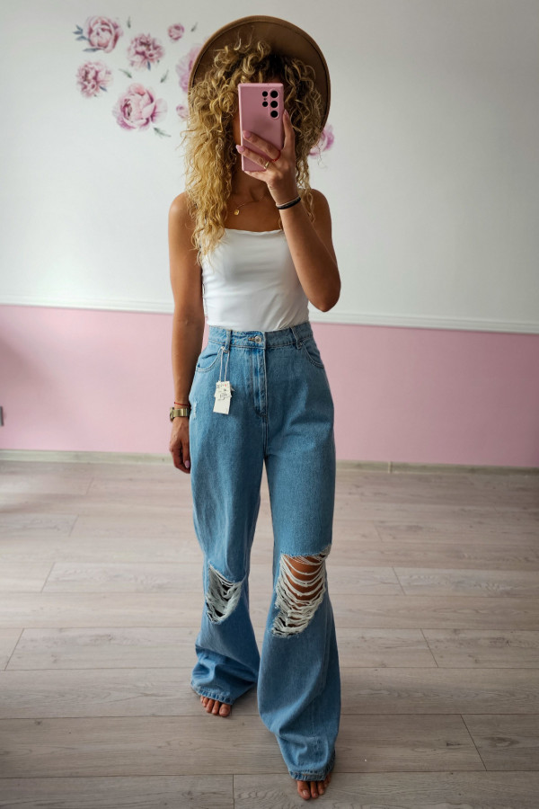 Jeansy damskie wide leg z przetarciami 1