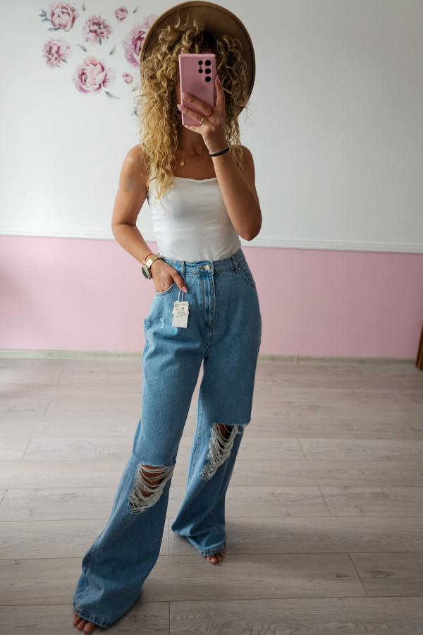 Jeansy damskie wide leg z przetarciami 2