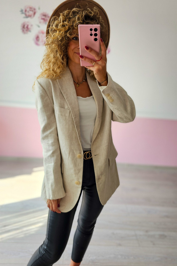 Lniana marynarka damska beżowa – 100% len, naturalna elegancja XS-S 4