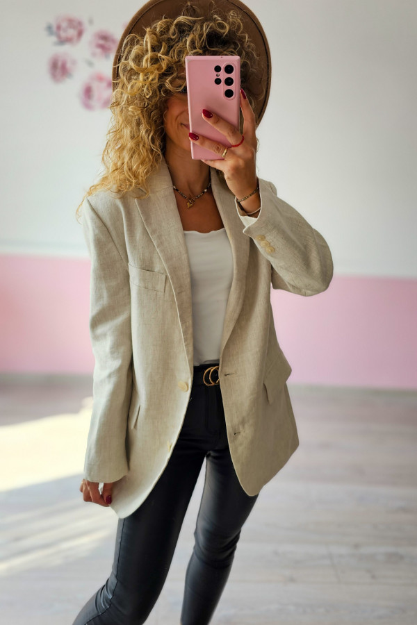 Lniana marynarka damska beżowa – 100% len, naturalna elegancja XS-S 3