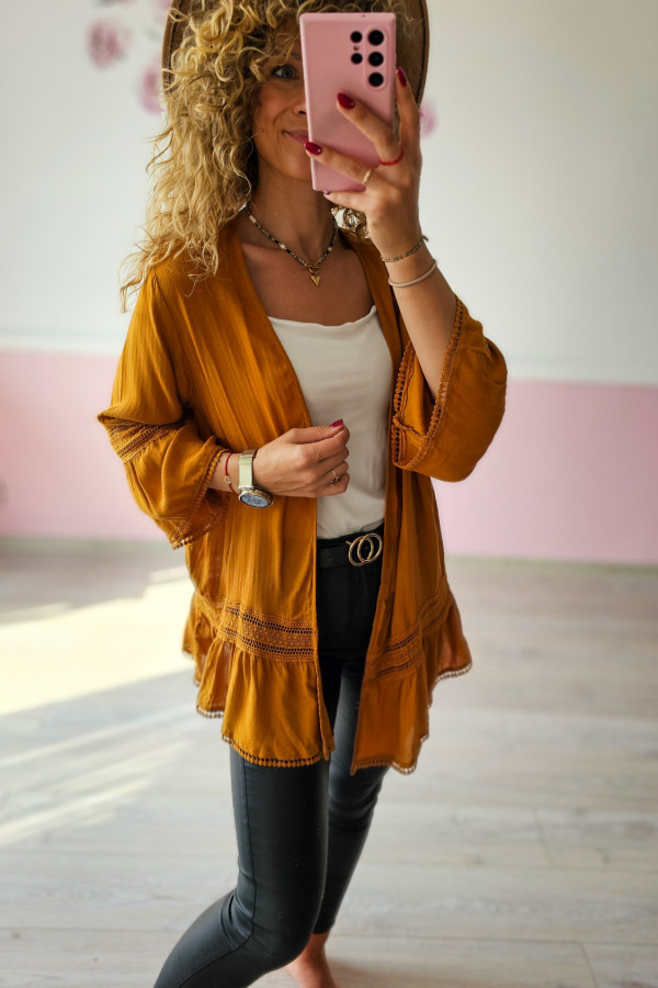 Kimono damskie boho – musztardowe